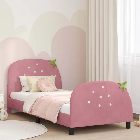 vidaXL Cadru de pat pentru copii cu spătar Roz 90 x 200 cm Catifea