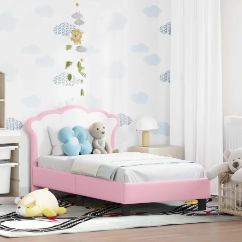 vidaXL Cadru de pat pentru copii cu spătar Roz 70 x 140 cm PU