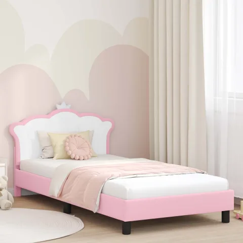 vidaXL Cadru de pat pentru copii cu spătar Roz 80 x 200 cm PU