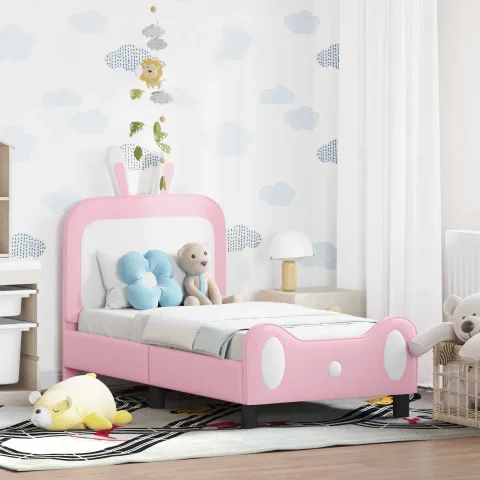 vidaXL Cadru de pat pentru copii cu spătar Roz 70 x 140 cm PU