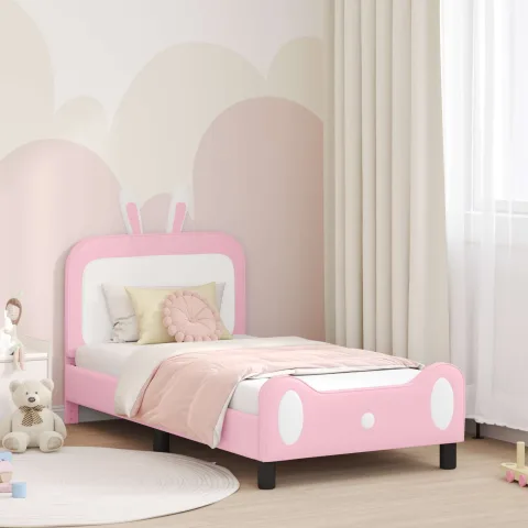 vidaXL Cadru de pat pentru copii cu spătar Roz 80 x 160 cm PU