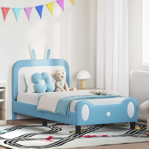 vidaXL Cadru de pat pentru copii cu spătar albastru 80 x 160 cm PU