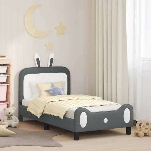 vidaXL Cadru de pat pentru copii cu spătar Gri deschis 80 x 160 cm PU