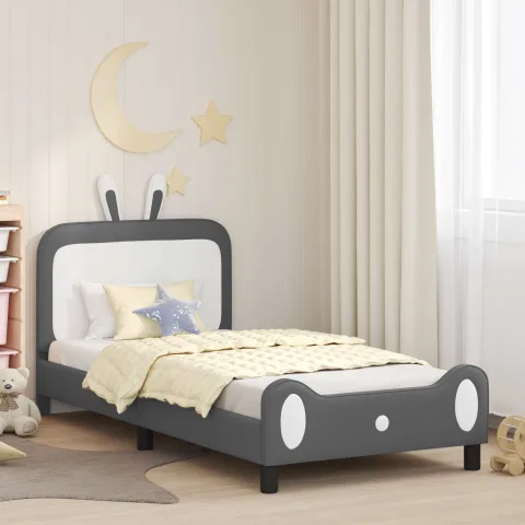 vidaXL Cadru de pat pentru copii cu spătar Gri deschis 90 x 190 cm PU