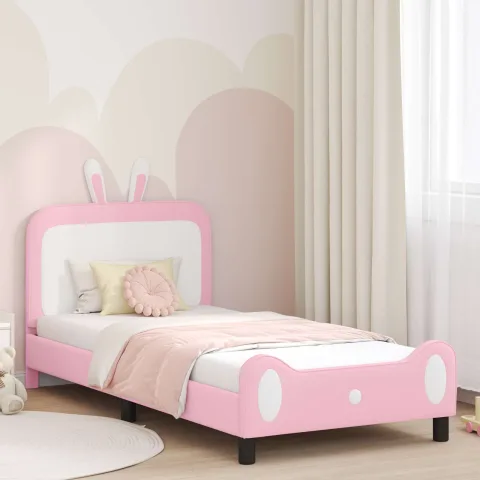 vidaXL Cadru de pat pentru copii cu spătar Roz 90 x 200 cm PU