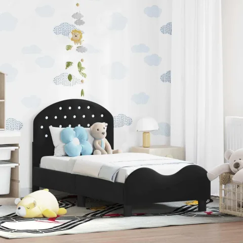 vidaXL Cadru de pat pentru copii cu spătar Negru 70 x 140 cm Catifea