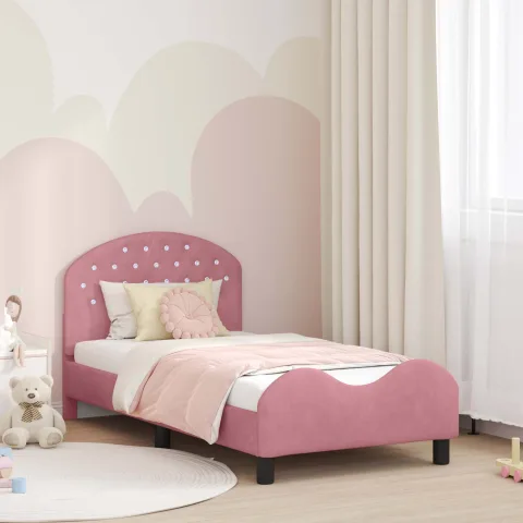 vidaXL Cadru de pat pentru copii cu spătar Roz 80 x 160 cm Catifea
