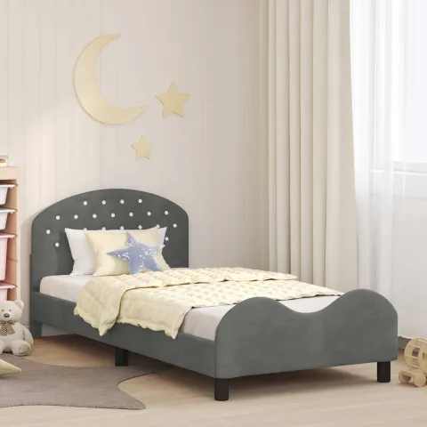 vidaXL Cadru de pat pentru copii cu spătar Gri închis 90 x 200 cm