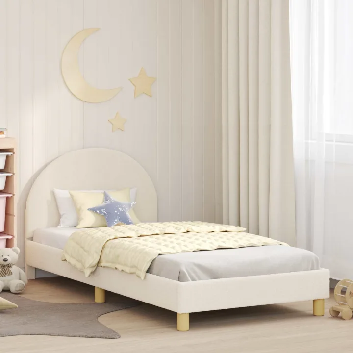 vidaXL Cadru de pat pentru copii cu spătar Crem 90 x 190 cm Bouclé