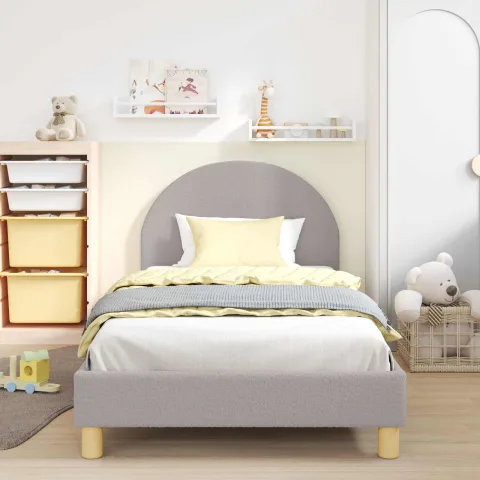 vidaXL Cadru de pat pentru copii cu spătar Gri deschis 90x190 cm
