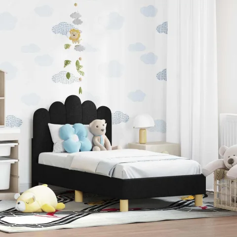 vidaXL Cadru de pat pentru copii cu spătar Negru 70 x 140 cm Țesătură