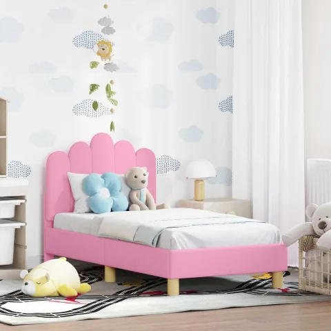 vidaXL Cadru de pat pentru copii cu spătar Roz 70 x 140 cm Țesătură