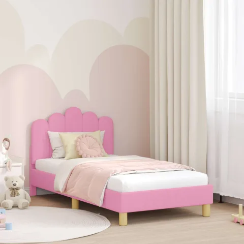 vidaXL Cadru de pat pentru copii cu spătar Roz 80 x 160 cm Țesătură