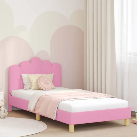 vidaXL Cadru de pat pentru copii cu spătar Roz 90 x 190 cm Țesătură