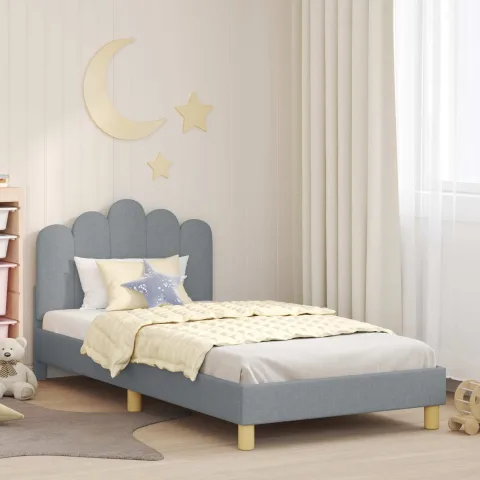 vidaXL Cadru de pat pentru copii cu spătar Gri deschis 90 x 200 cm