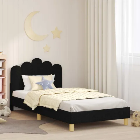 vidaXL Cadru de pat pentru copii cu spătar Negru 90 x 200 cm Țesătură