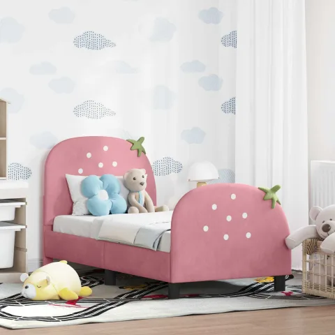 vidaXL Cadru de pat pentru copii cu spătar Roz 70 x 140 cm Catifea