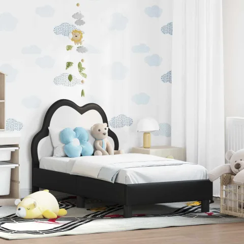 vidaXL Cadru de pat pentru copii cu spătar Negru 70 x 140 cm PU