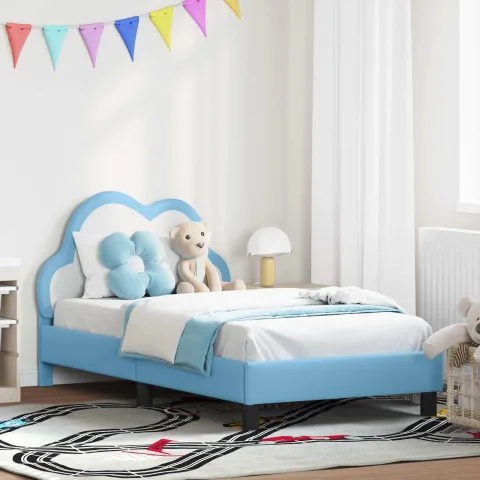 vidaXL Cadru de pat pentru copii cu spătar albastru 80 x 160 cm PU