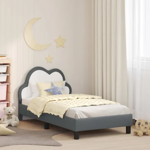 vidaXL Cadru de pat pentru copii cu spătar Gri deschis 80 x 160 cm PU