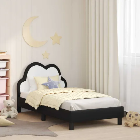 vidaXL Cadru de pat pentru copii cu spătar Negru 80 x 160 cm PU