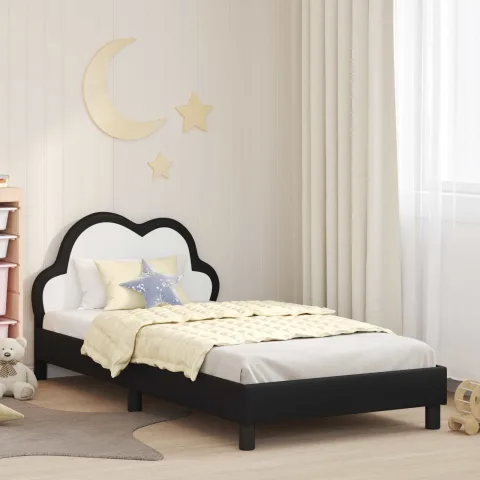 vidaXL Cadru de pat pentru copii cu spătar Negru 90 x 190 cm PU