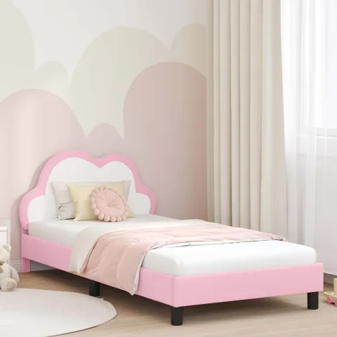 vidaXL Cadru de pat pentru copii cu spătar Roz 90 x 200 cm PU