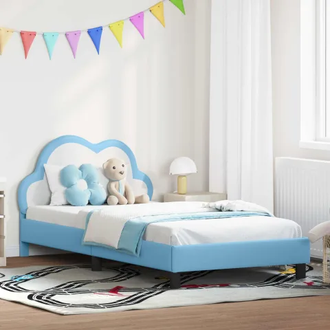 vidaXL Cadru de pat pentru copii cu spătar albastru 90 x 200 cm PU