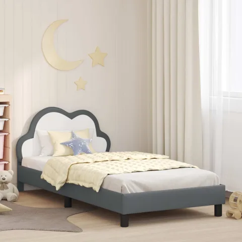 vidaXL Cadru de pat pentru copii cu spătar Gri deschis 90 x 200 cm PU
