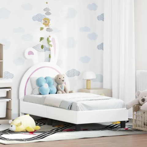 vidaXL Cadru de pat pentru copii cu spătar Alb 70 x 140 cm PU