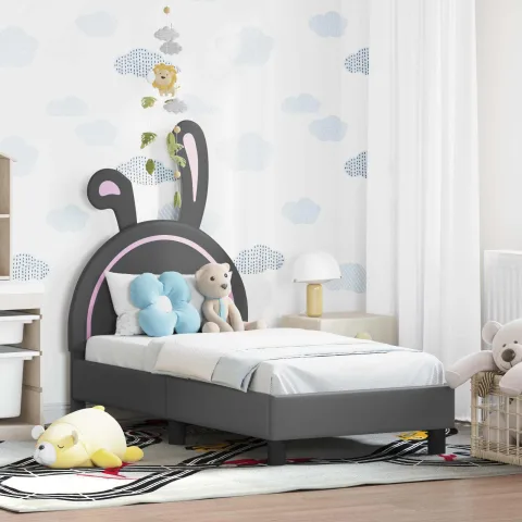 vidaXL Cadru de pat pentru copii cu spătar Gri deschis 70 x 140 cm PU