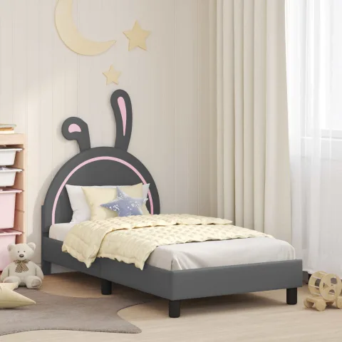 vidaXL Cadru de pat pentru copii cu spătar Gri deschis 80 x 160 cm PU
