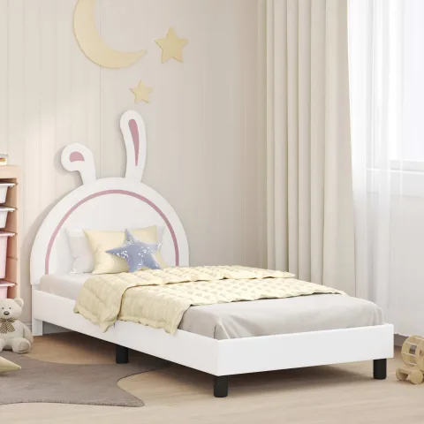 vidaXL Cadru de pat pentru copii cu spătar Alb 90 x 190 cm PU