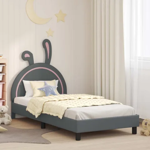 vidaXL Cadru de pat pentru copii cu spătar Gri deschis 90 x 190 cm PU