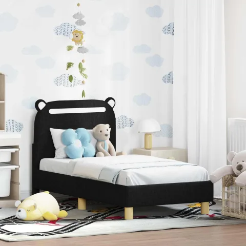 vidaXL Cadru de pat pentru copii cu spătar Negru 70 x 140 cm Țesătură