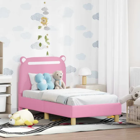 vidaXL Cadru de pat pentru copii cu spătar Roz 70 x 140 cm Țesătură