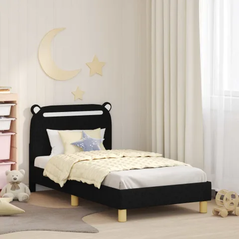 vidaXL Cadru de pat pentru copii cu spătar Negru 80 x 160 cm Țesătură