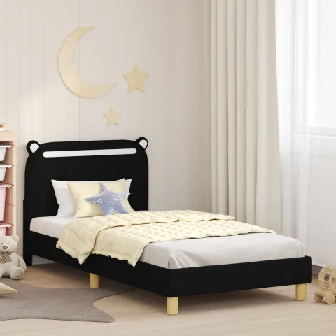 vidaXL Cadru de pat pentru copii cu spătar Negru 80 x 200 cm Țesătură