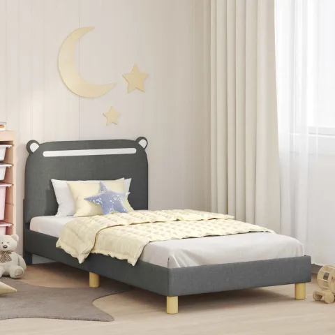 vidaXL Cadru de pat pentru copii cu spătar Gri închis 90 x 190 cm
