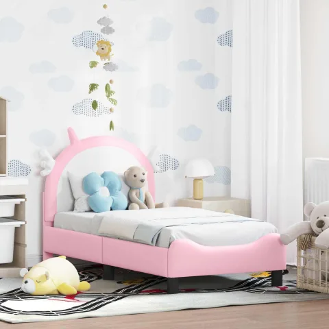 vidaXL Cadru de pat pentru copii cu spătar Roz 70 x 140 cm PU