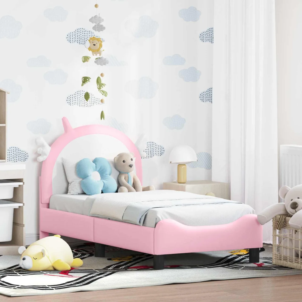 vidaXL Cadru de pat pentru copii cu spătar Roz 70 x 140 cm PU