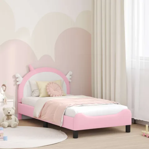 vidaXL Cadru de pat pentru copii cu spătar Roz 80 x 160 cm PU