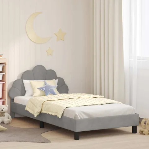 vidaXL Cadru de pat pentru copii cu spătar Gri deschis 90 x 190 cm