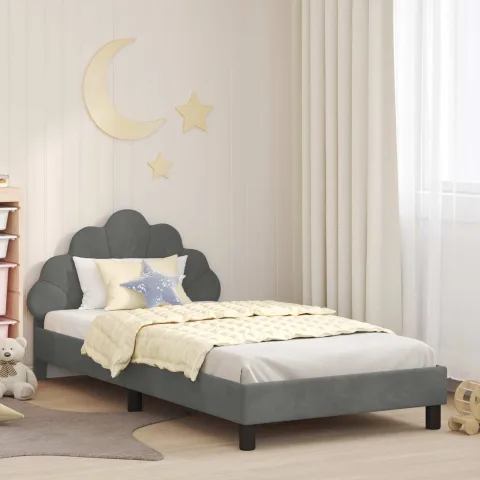 vidaXL Cadru de pat pentru copii cu spătar Gri închis 90 x 190 cm