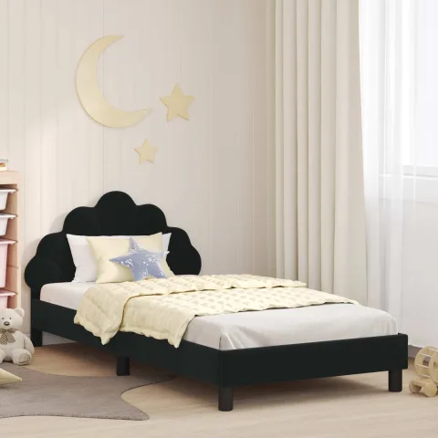 vidaXL Cadru de pat pentru copii cu spătar Negru 90 x 190 cm Catifea