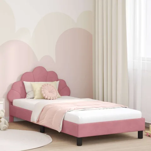 vidaXL Cadru de pat pentru copii cu spătar Roz 90 x 200 cm Catifea