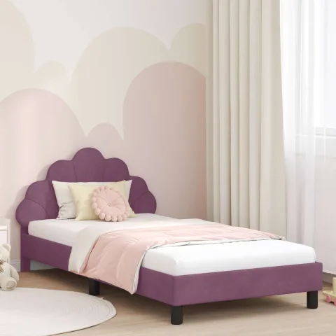 vidaXL Cadru de pat pentru copii cu spătar Violet 90 x 200 cm Catifea