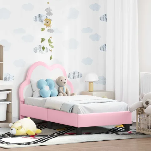 vidaXL Cadru de pat pentru copii cu spătar Roz 70 x 140 cm PU