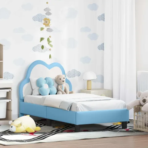 vidaXL Cadru de pat pentru copii cu spătar albastru 70 x 140 cm PU