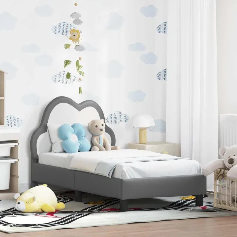 vidaXL Cadru de pat pentru copii cu spătar Gri deschis 70 x 140 cm PU